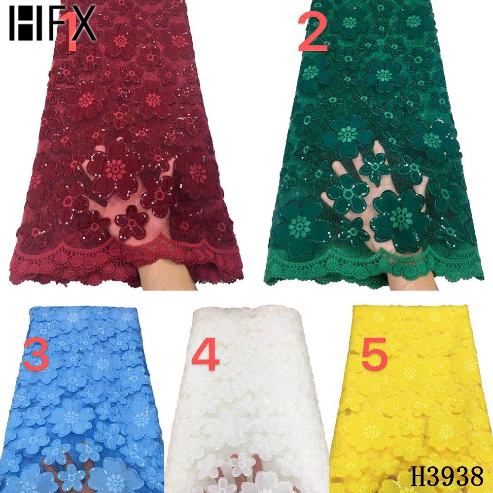 

HFX New Nigerian Lace Fabrics For Wedding 2020 Green African Net Lace Fabric French Lace Tulle Mesh Fabric Embroidery Lace F3938