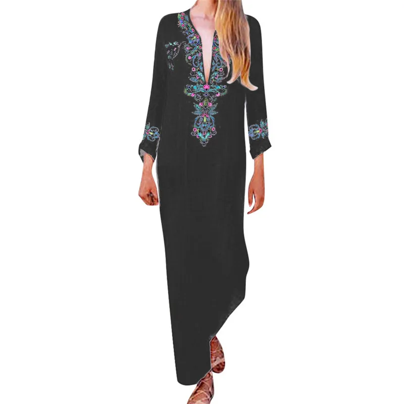 

Maternity Dress V-neck Split Long Sleeve Loose Print Dress