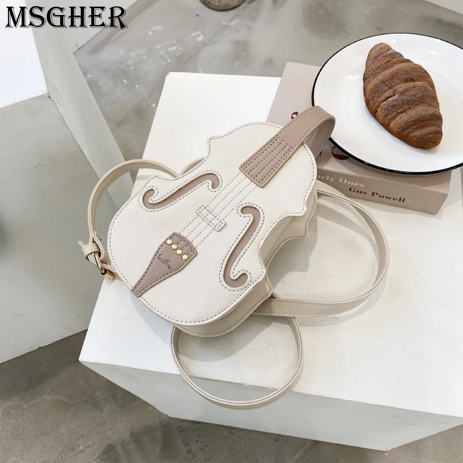 

Fun Brown Violin Shape Pu Leather Shoulder Bag for Teenage Girls Fashion Backpack Travel School Bag Multiple Using Women WB4219
