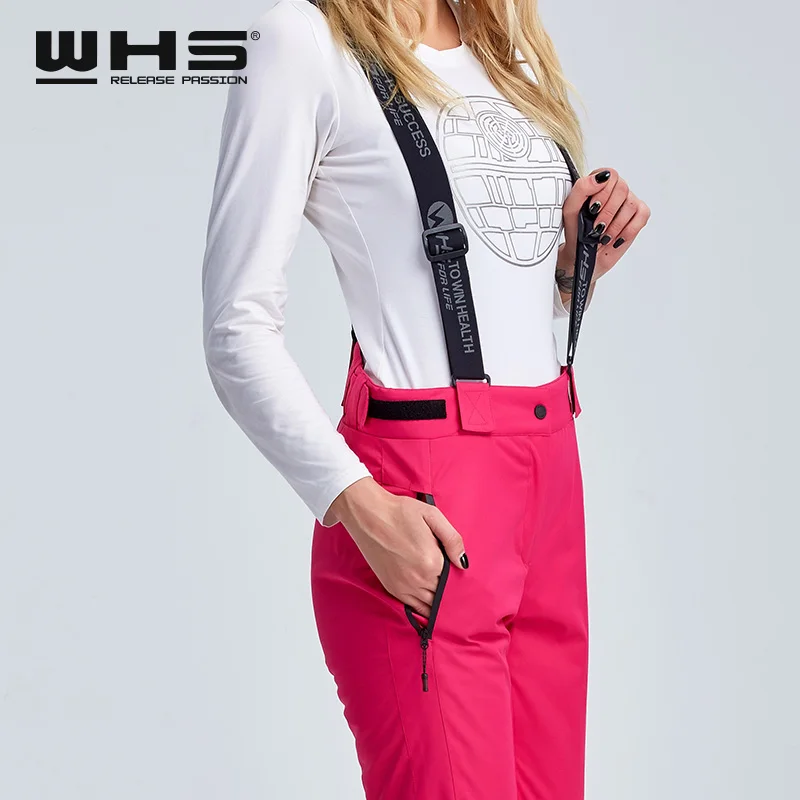 WHS женские лыжные брюки брендовые уличные термальные хлопковые подтяжки