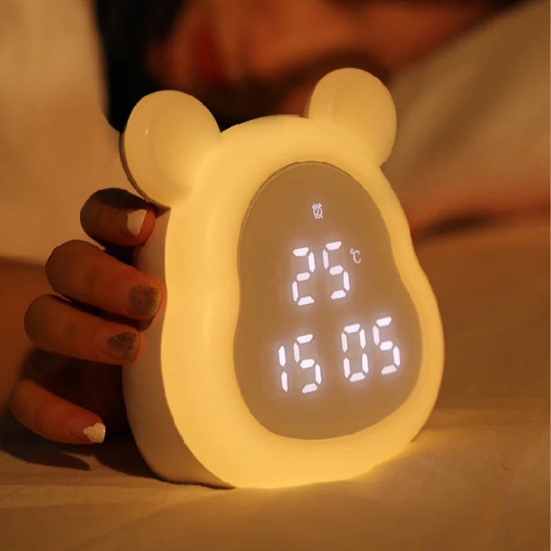 

Детский Ночной светильник маленький будильник со спальным красочные электронные часы светодиодные Мультфильм зарядки прикроватная часы д...