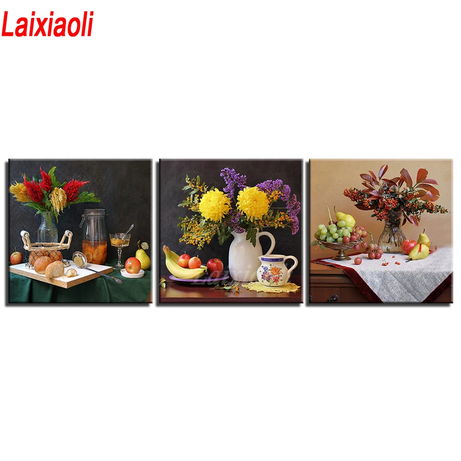 3 шт. Алмазный Набор для вышивки ваза цветочно фруктовым рисунком пищевая