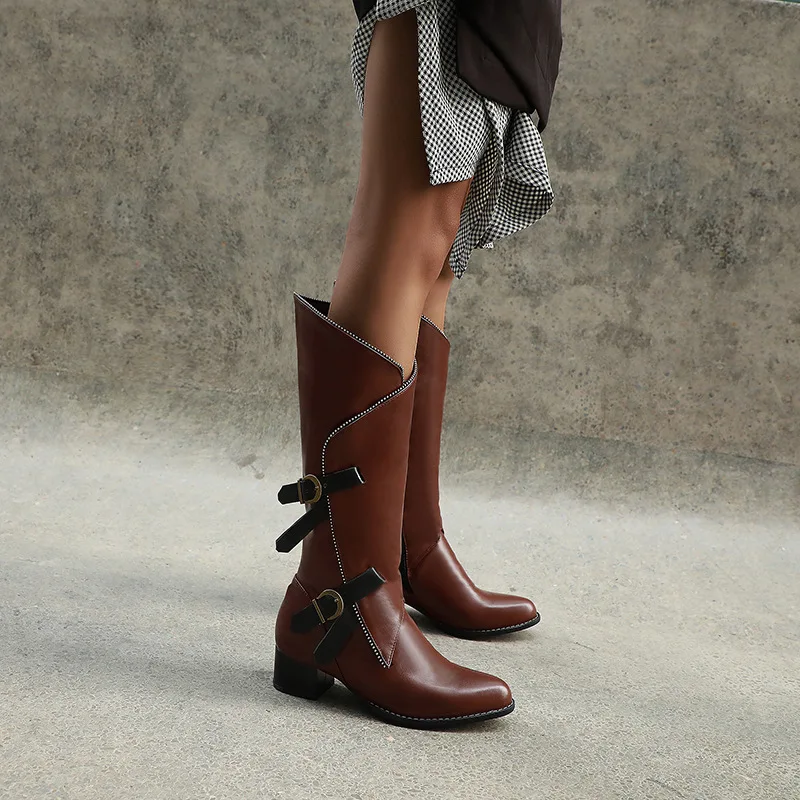 Зимние мотоциклетные сапоги женские модные до колена теплая Дизайнерская обувь