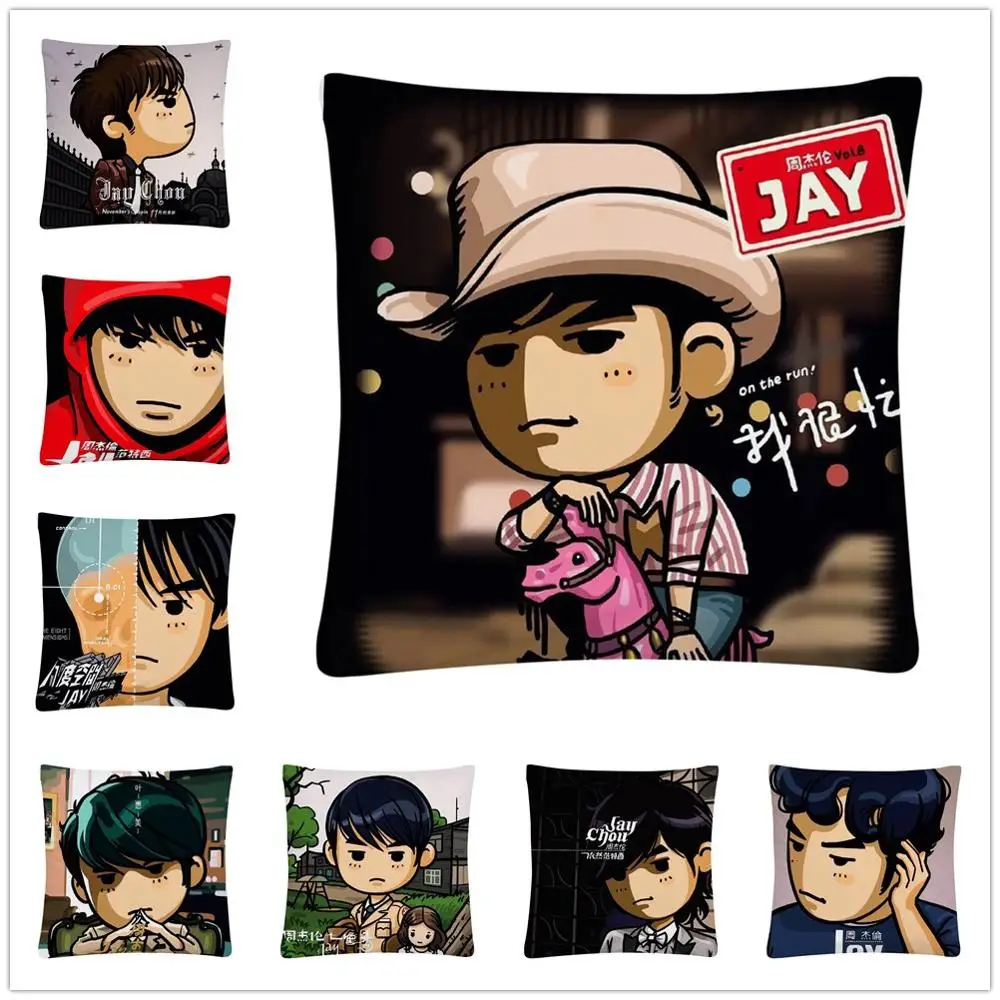 

Cute Male Superstar JAY Cartoon Pattern Linen Cushion Cover Pillow Case for Home Sofa Car Decor Pillowcase45X45cm