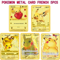 5 pcs francaise pokemon metal cards french pikachu display playing game v vmax card pok%c3%a9mon gold collection kids toys gift