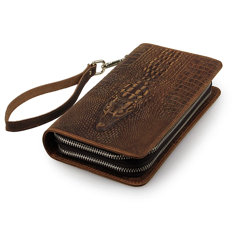 Мужской коричневый кошелек клатч из кожи аллигатора Crazy Horse 8070R 1|pattern wallet|wallet