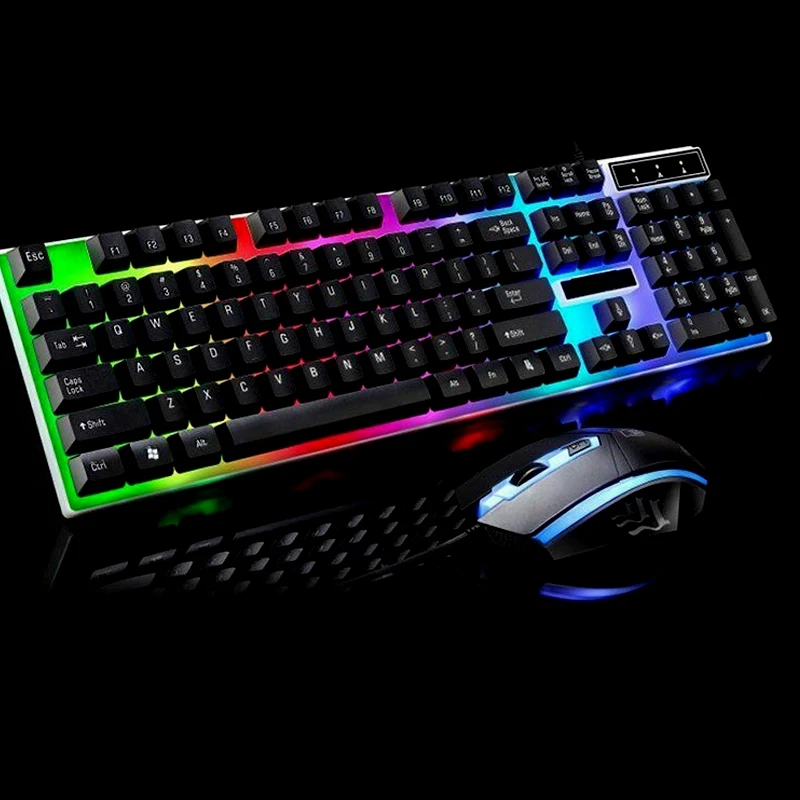 G21 проводная USB Радуга игровая клавиатура и мышь набор многоцветная меняющая с
