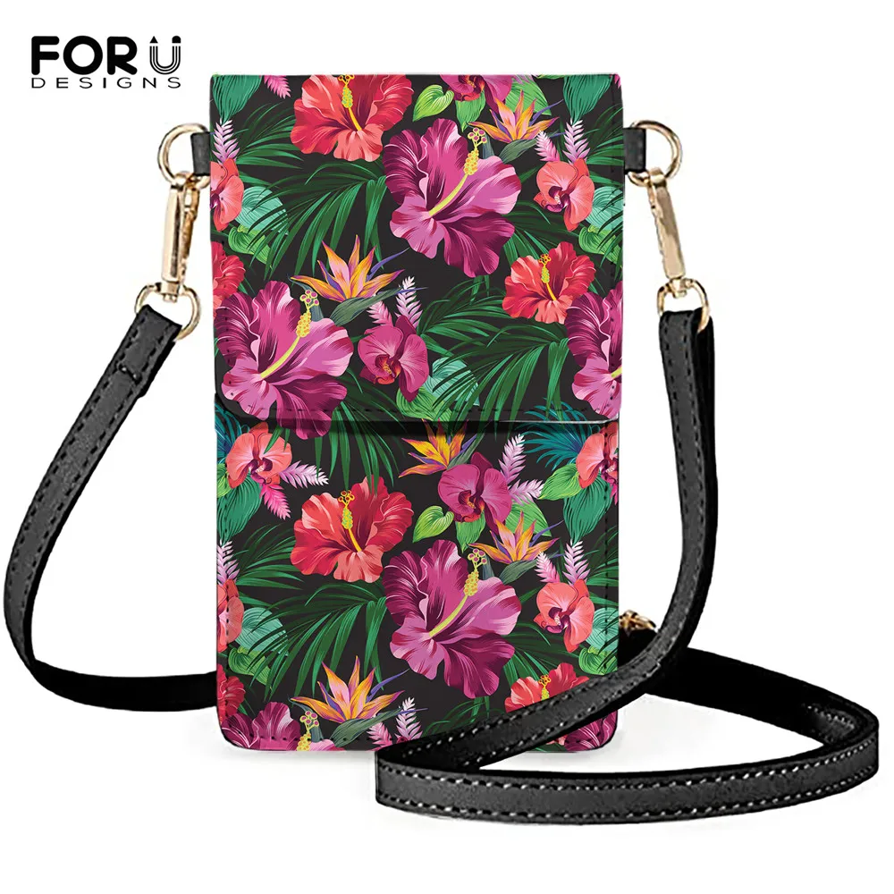

FORUDESIGNS Women Pu Leather Shoulder Bags Tropical Hibiscus Flower Style Lady Fashion Mini Coin Purse Mobile Phone Pouch Bolsas