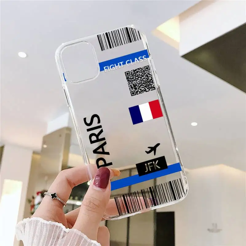 

design Cute FIRST CLASS PLANE TICKET Phone Case Transparent for iPhone 11 12 mini pro XS MAX 8 7 6 6S Plus X 5S SE 2020 XR
