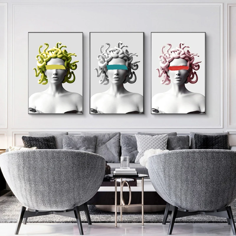 

Mythology Figure Medusa Sculpture Canvas Paintings Graffiti Art Posters and Prints Wall Art Picture for Living Room Home Cuadros