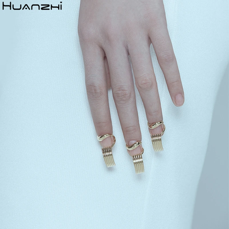Кольца HUANZHI с инкрустацией на кончик пальца для женщин и девушек модные крутые
