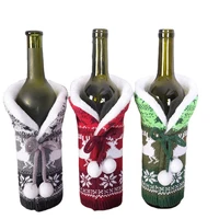 christmas decorations knitted wine bottle cover multicolor elk pattern champagne bottle ornament red wine bottle bag