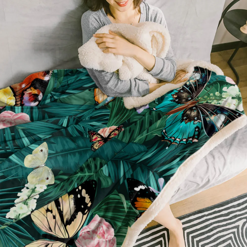 Зимнее кашемировое одеяло пальмовое листья бабочка Тропическое растение