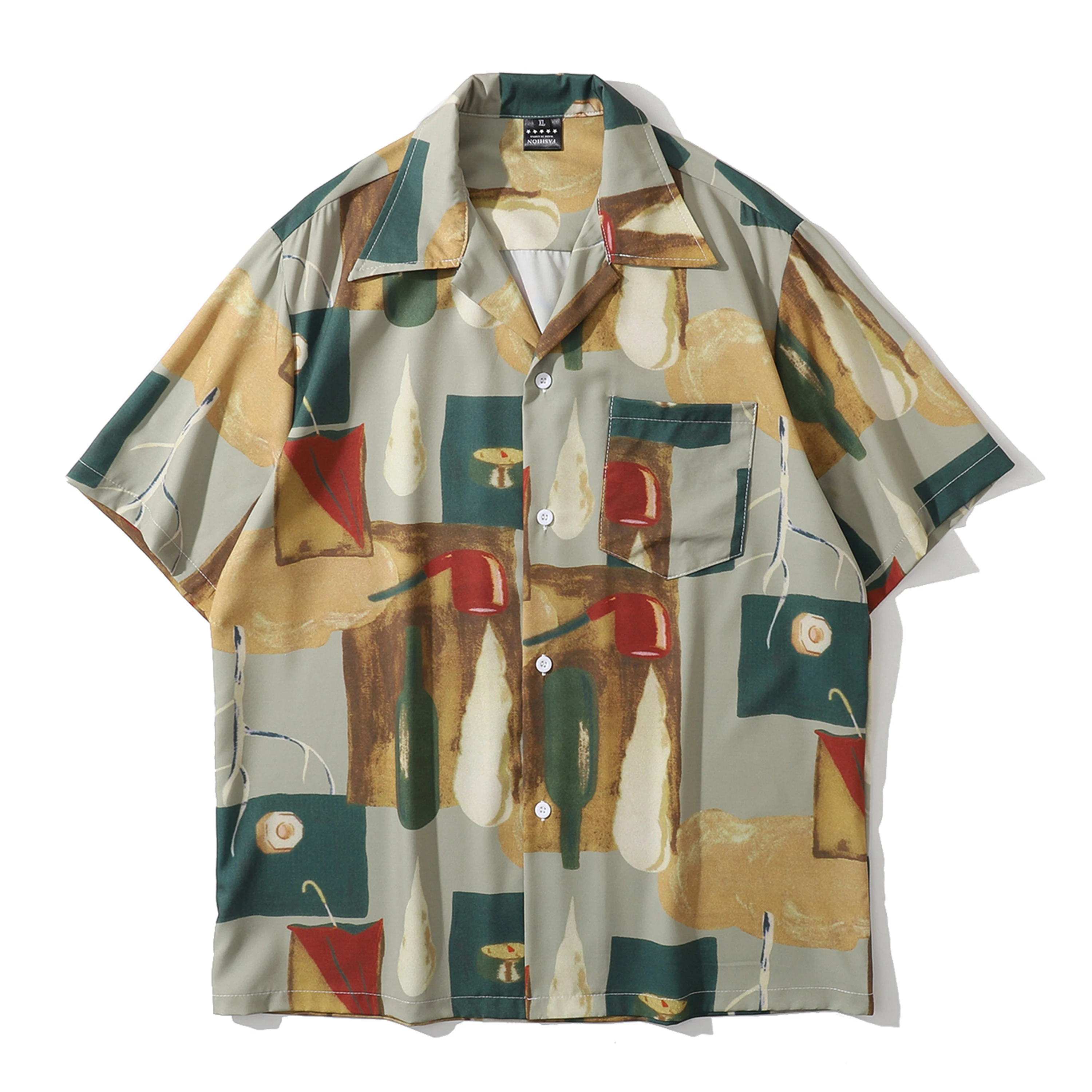 

Hawaiian Beach Shirt Men Women Resort Baroque Oil Painting Pipe Print Short Sleeve Shirts Female Male Loose Tops