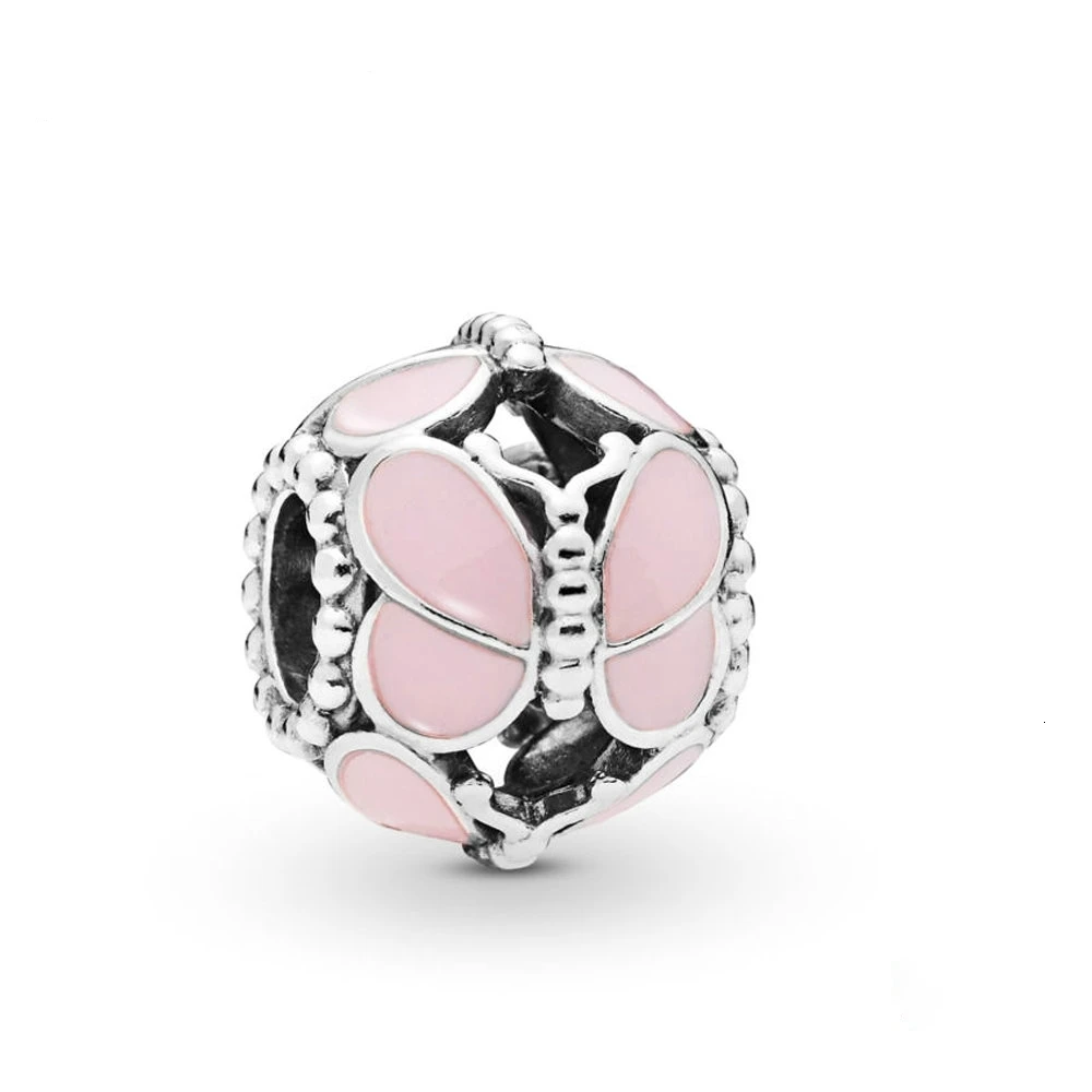 Новинка 2019 весенний подлинный 925 пробы серебряный розовый Бабочка шарм бисер