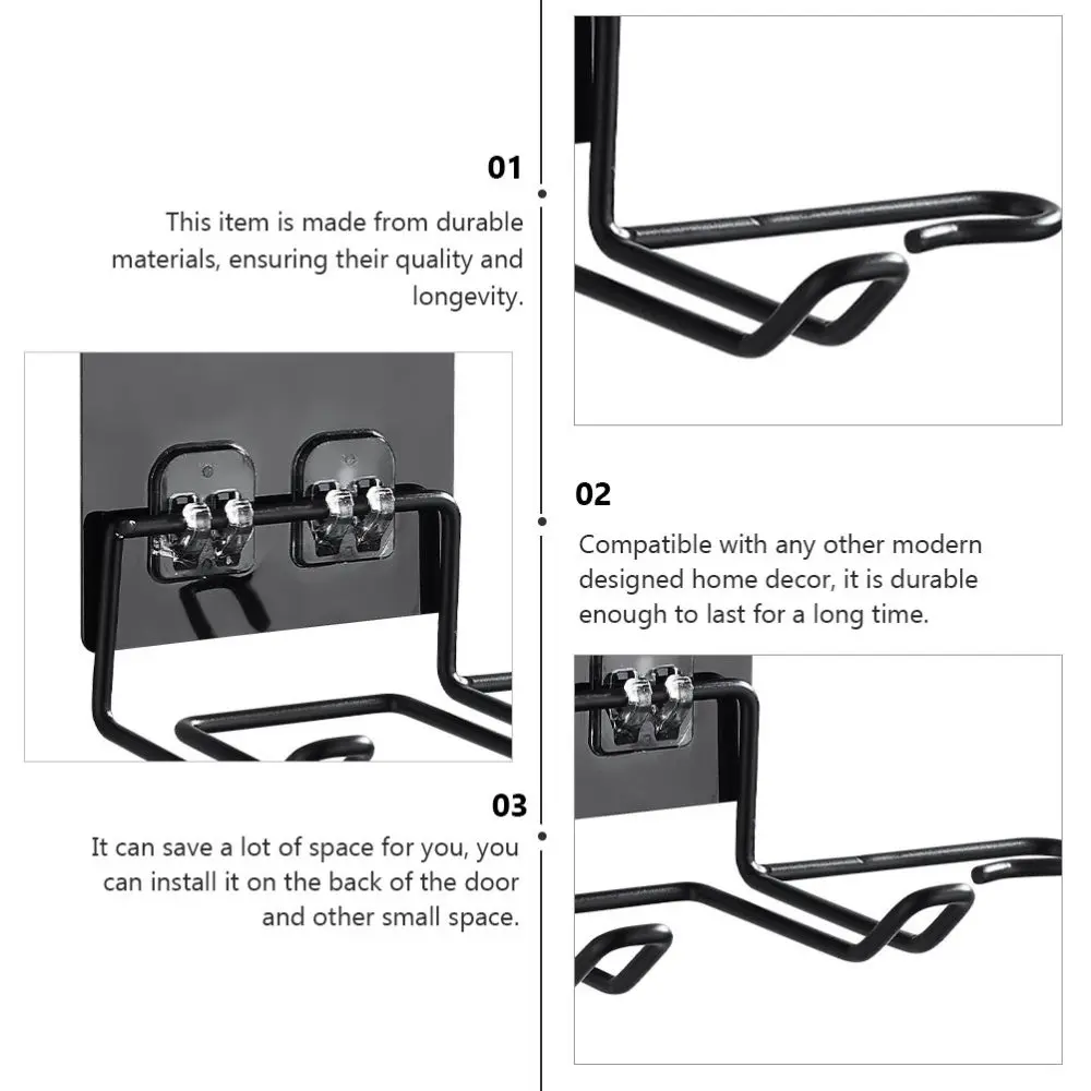 

2Pcs Hair Dryer Hanger Door Back Hook Rack Punch-free Wall Bracket (Black,White)
