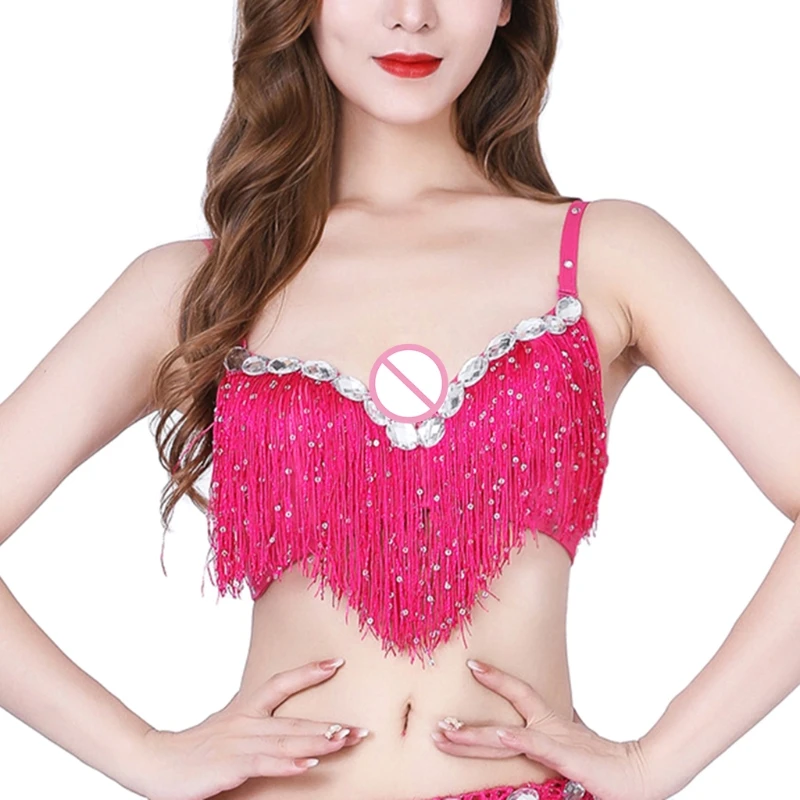 

Women's glitter sequins tassel sling crop top sexy latin belly dance sequined bra party club M24 21 Dropshipping