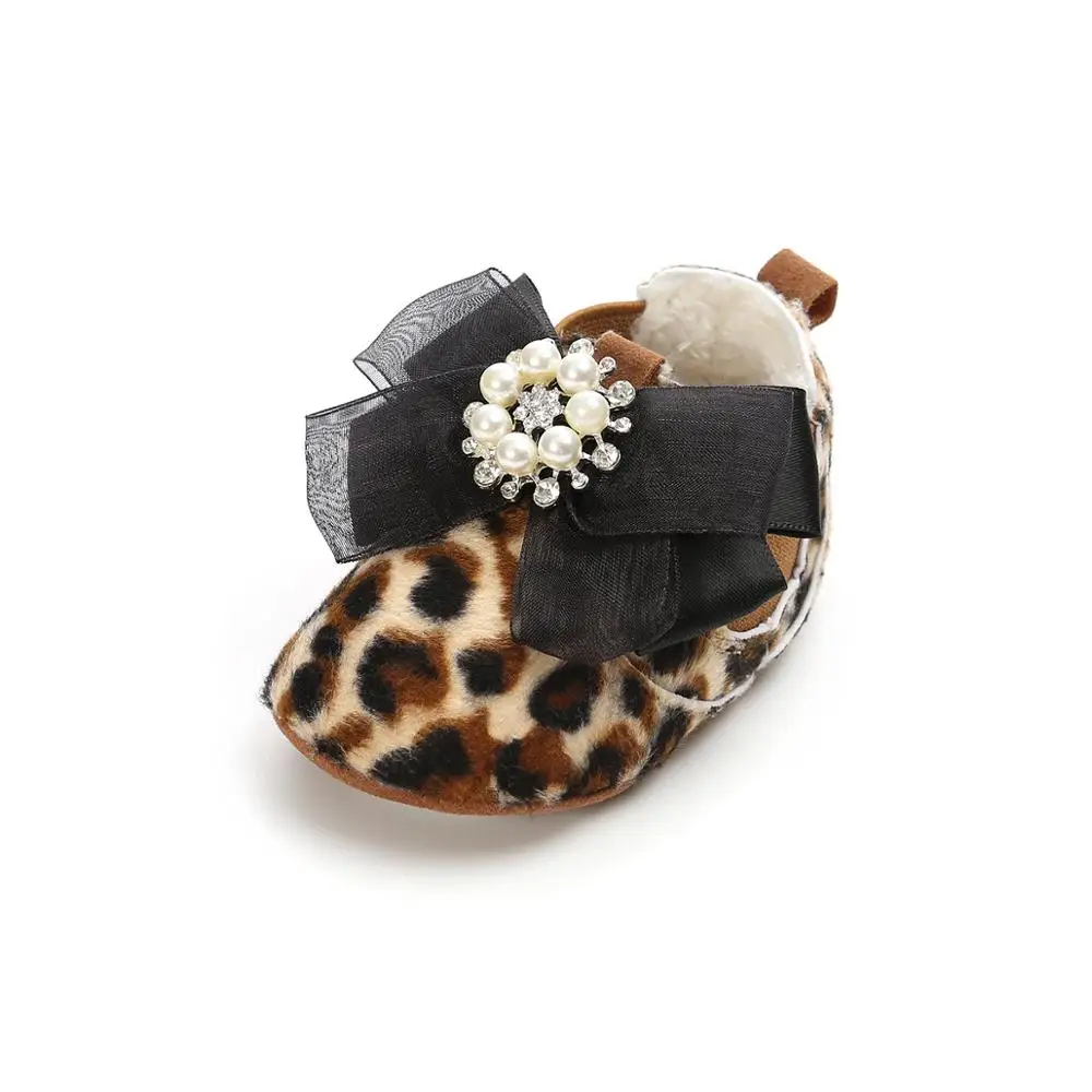 leopard ROMIRUS/зимние маленькие детские ботильоны из искусственной кожи с плюшевой подкладкой; модная леопардовая обувь для малышей; детские мокасины - Цвет: leopard