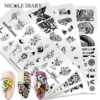 Трафареты NICOLE DIARY для стемпинга ногтей, инструменты для штамповки с изображением цветка, бабочки, леопарда, мрамора