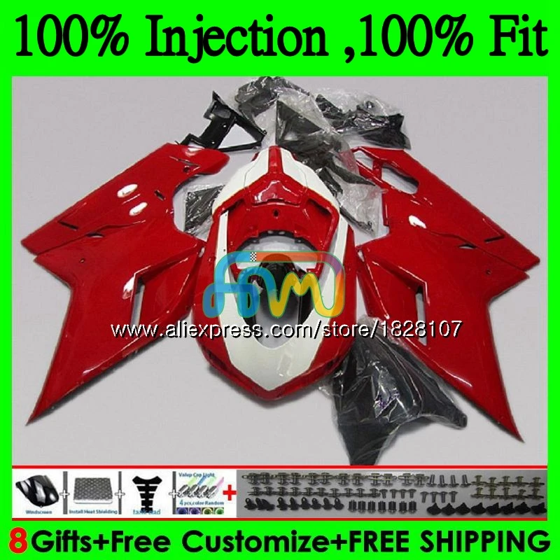 

848 1098 For DUCATI 848R 1098R 1198 Red white 07 08 09 10 11 70BS.33 1098S 848S R 1198S 2007 2008 2009 2010 2011 2012 Fairing