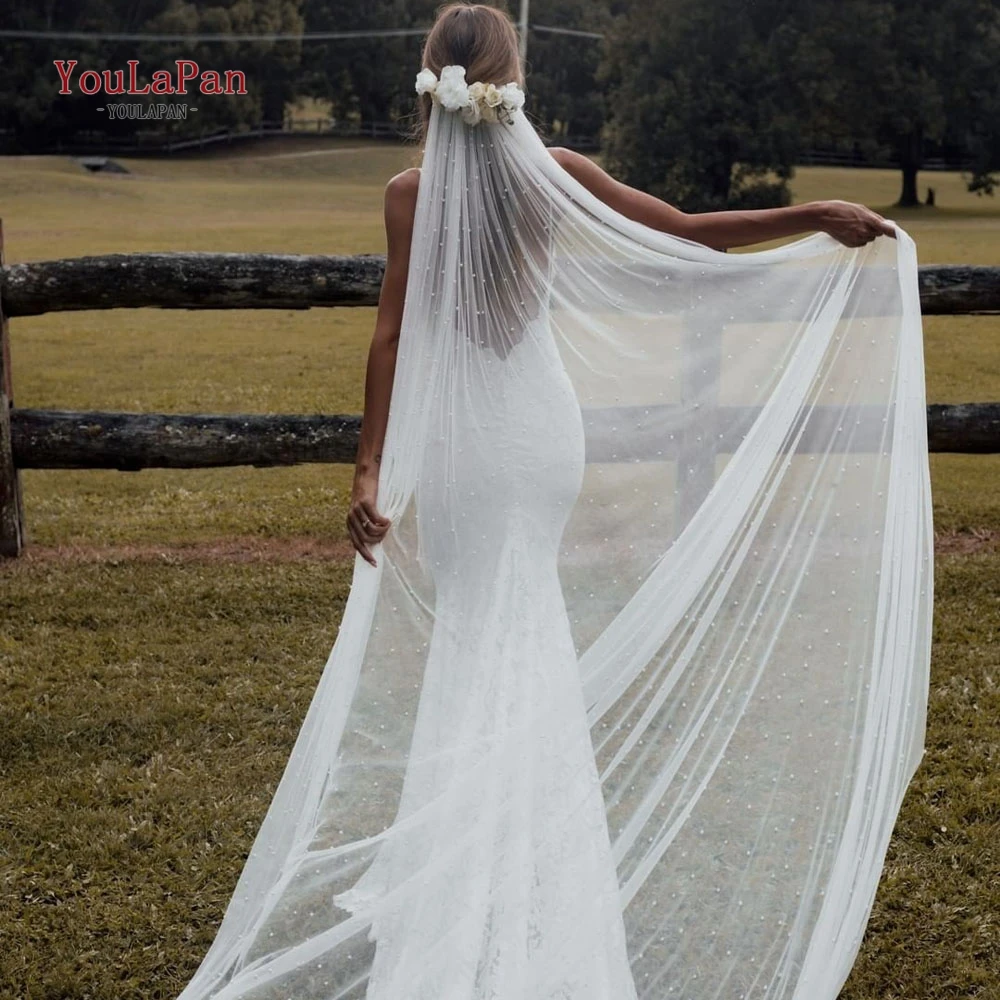 

YouLaPan V09 Royal Pearl Bridal Veil Cathedral Length White Veil for Girls Veil Wedding Free Shipping Veil with Metal Hair Comb
