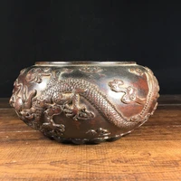 7 tibet buddhism old bronze cinnabar lacquer chinese dragon statue dragon play bead pattern incense burner town house exorcism
