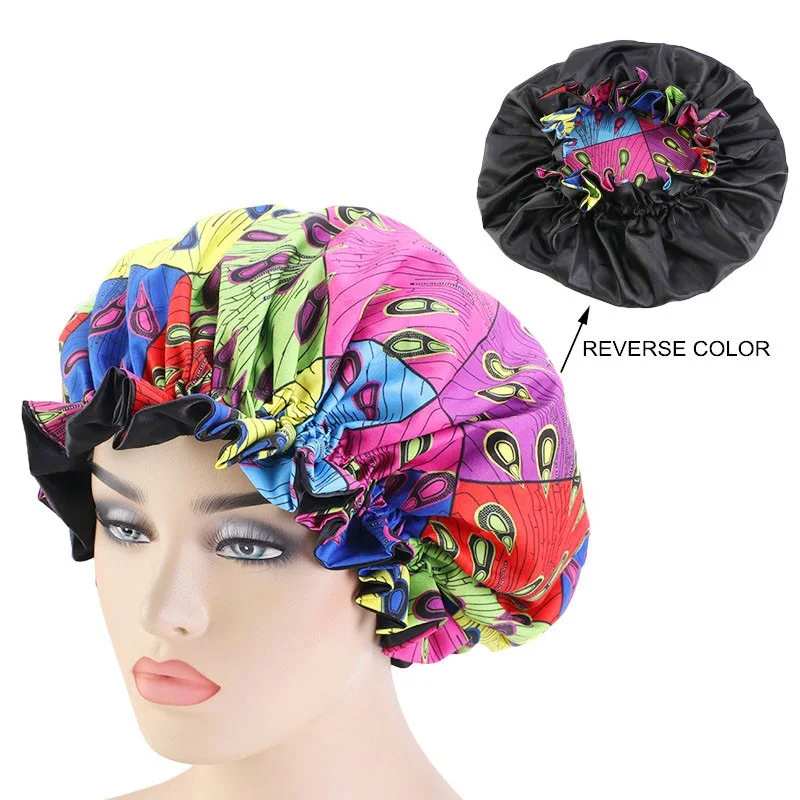

New Extra Large Satin Lined Bonnet Women African Pattern Print Fabric Ankara Cap Night Sleep Hat Ladies Turban Girl Headwear