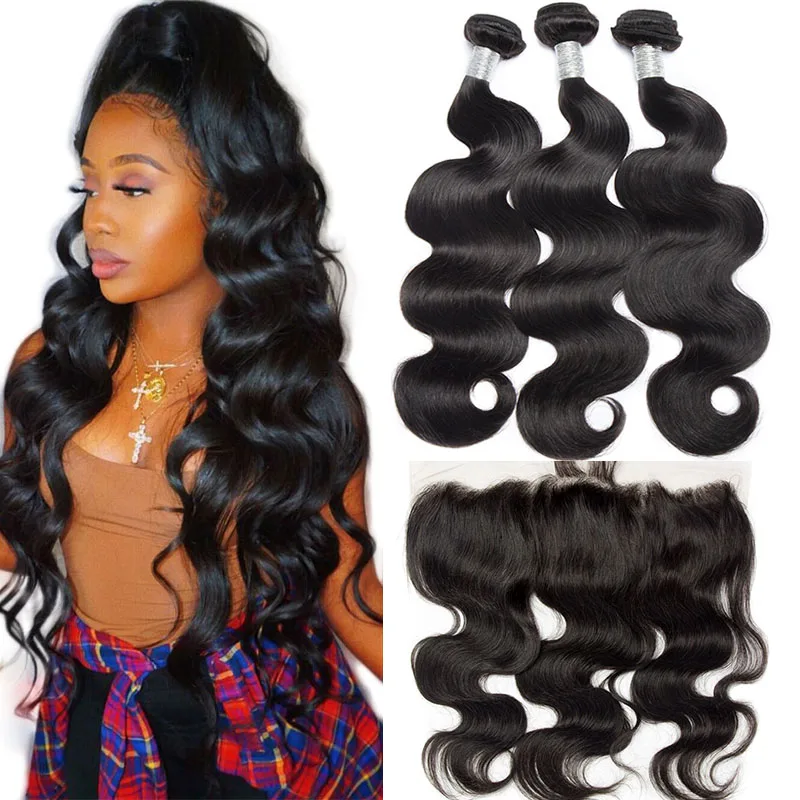 Alibele бразильские объемные волнистые пряди с фронтальной Closure10 30in м Remy