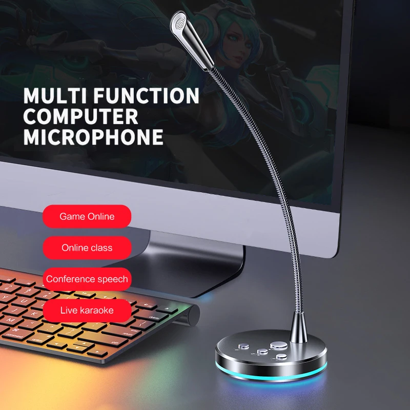 

Новый универсальный настольный микрофон W33, микрофон для компьютерных игр, прямых трансляций, конференций, записей, проводной USB 360 °, свобод...