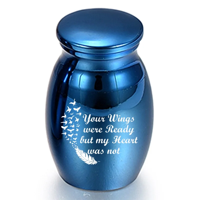 Синяя прах питомца на память Любовь Сердце крылья Ангела памятная урна мини