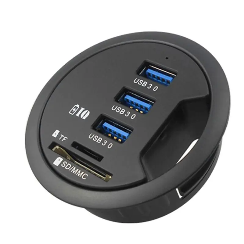 

Black EU Plug 2.5Inch Grommet Hole In-Desk Mounting 3 Ports USB 3.0 Hub Adapter For Laptop PC Computer Tablet Accessories