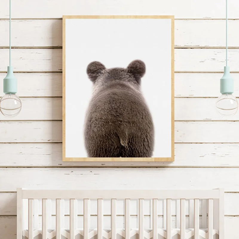 

Bear Cub Back View Woodland Animals Wall Art Canvas Art Print Baby Animal Nursery Pictures Nordic Painting Decor Kids Room Decor