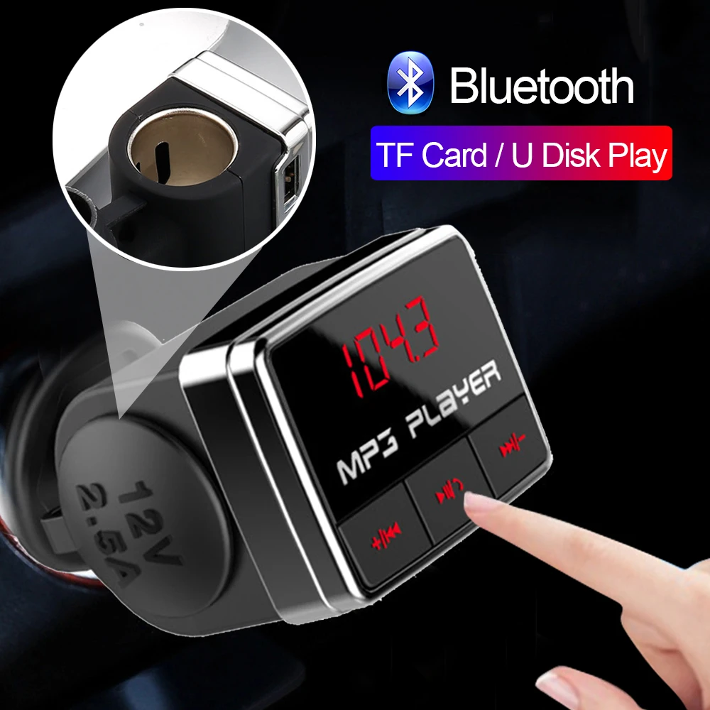 

JINSERTA Car Bluetooth FM Transmitter Wireless Handsfree Car Kit Support TF Card/U Disk Music Mp3 Player 2.5A Point Smoke Hole