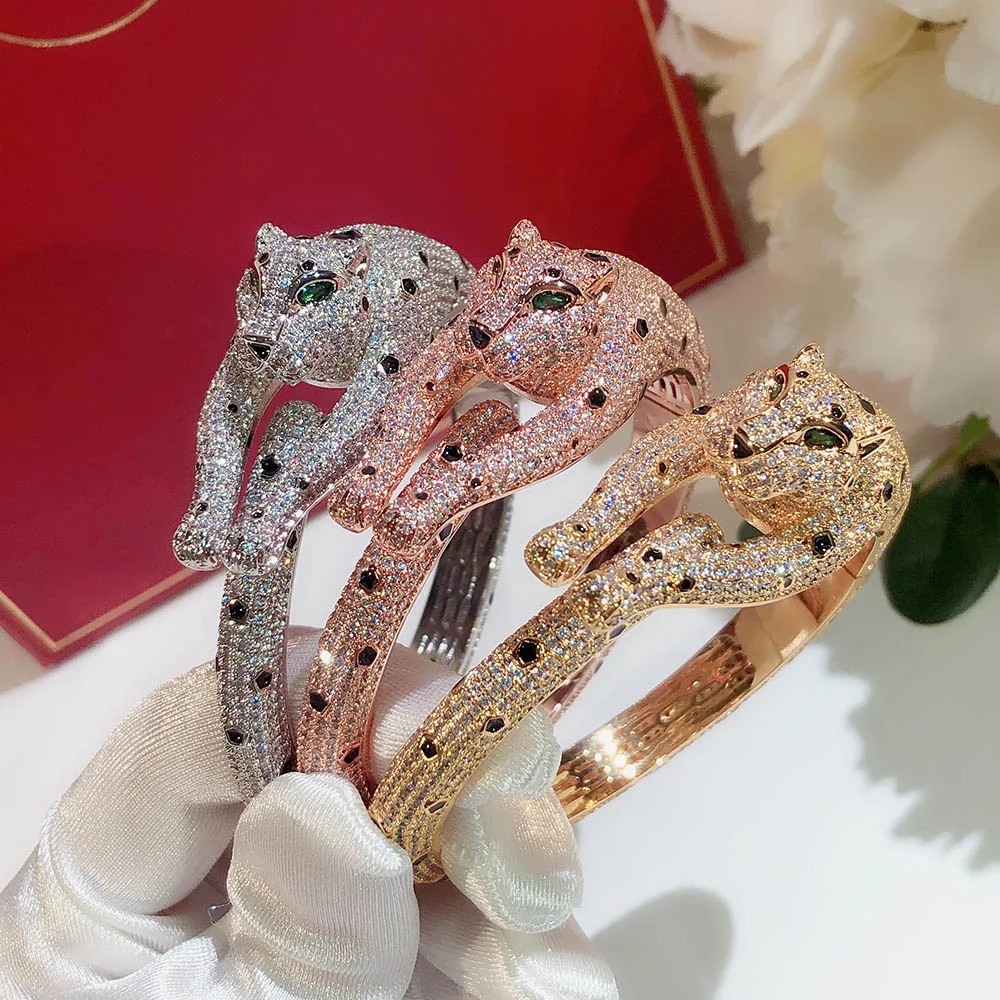 

2021 New Trend Exaggerated Leopard Print Bracelet Neutral Women Men's AAA Zircon Party Gift Spot Fashion Brand Jewelry Golden