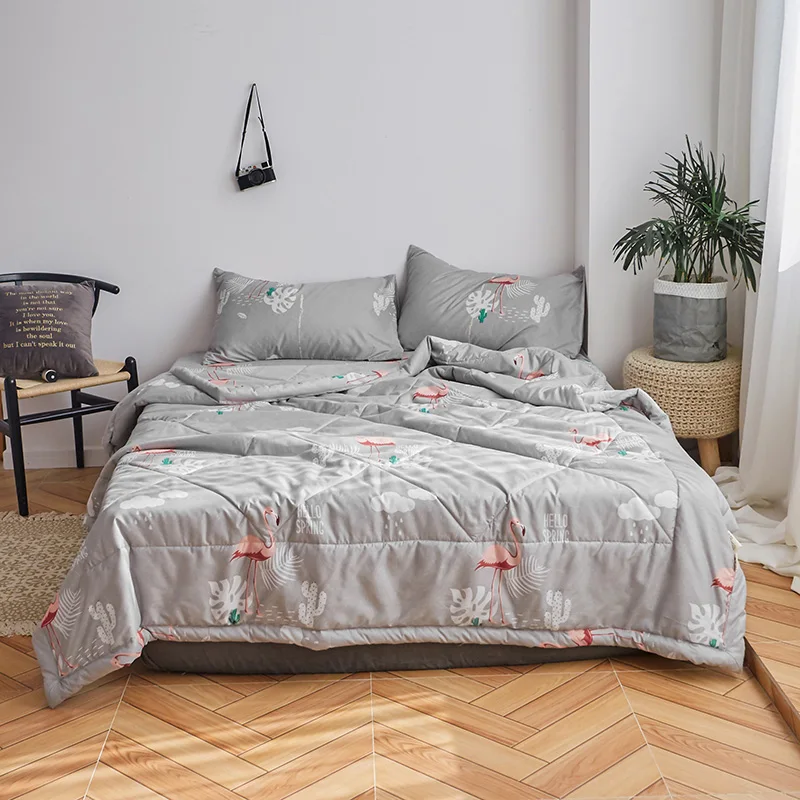 

Bedding Flamingo Summer Air-conditioning Thin Quilt Printed Blanket Soft Breathable Comforter Portable Washable Bed Cover Quilts