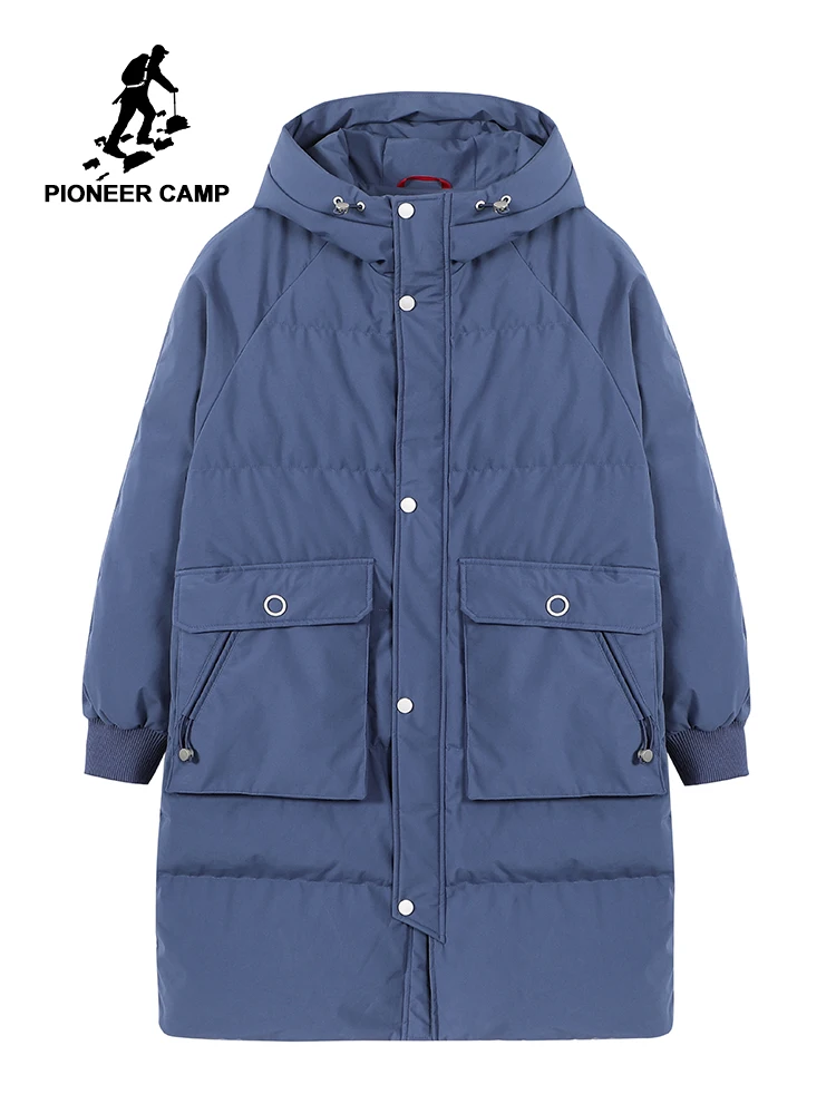 Мужская длинная куртка-пуховик Pioneer Camp разноцветная однотонная черная синяя хаки