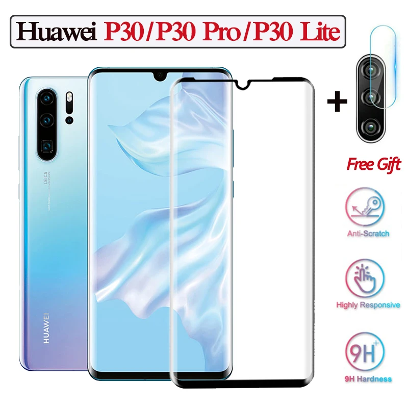 3D закаленное стекло для Huawei P30 Pro Lite черная цветная защитное на хуавей р30 про p30 pro