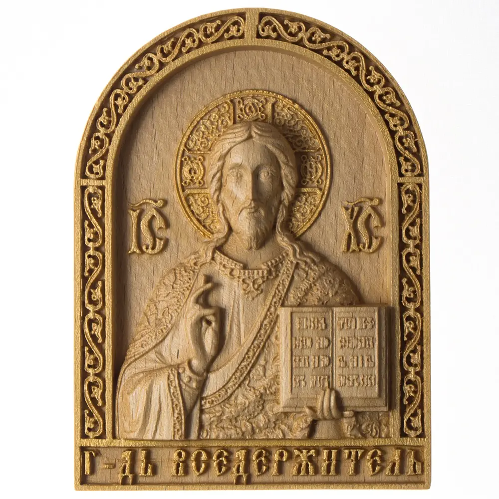Деревянная Православная резная икона Господь Вседержитель. Wooden carved Orthodox icon Jesus