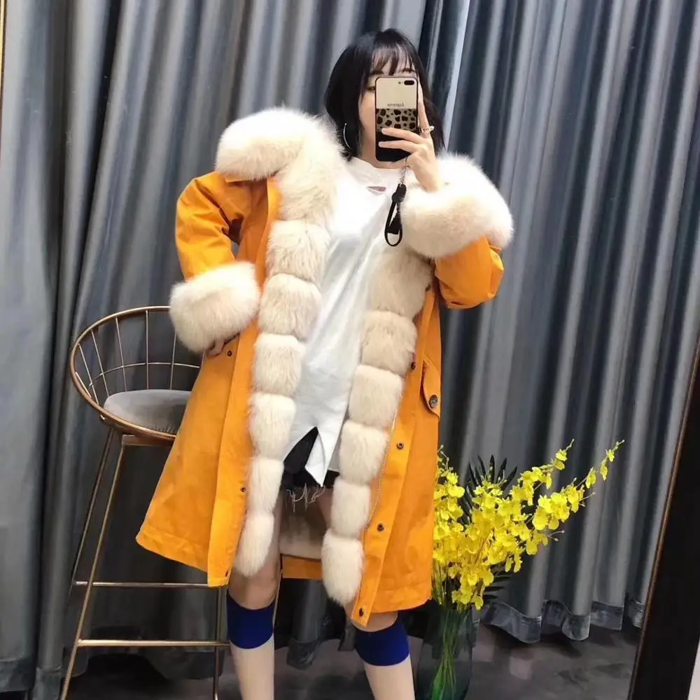 Пальто женское зимнее 2020 новая мода пуховик длинный стиль с воротником из лисьего меха и подкладкой из настоящего кролика-рекса одежда большого размера.