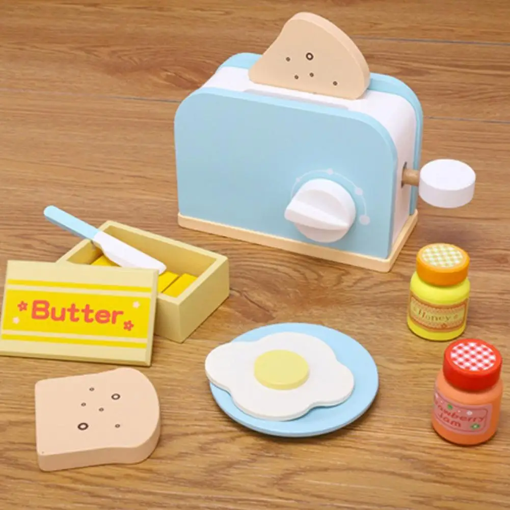 

Wooden Bread Maker Toy Simulation Toasters Bread Maker Coffee Machine Kitchen Role Toys Children Pretend Play House Toys