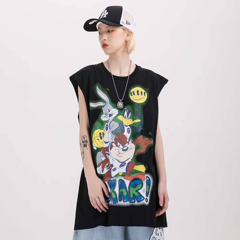 Лето 2020 топ без рукавов кавайная одежда забавная Женская жилет в стиле Харадзюку