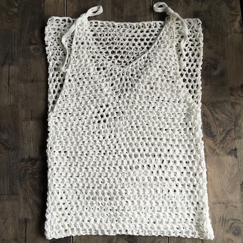 

Hot crochet beach blouse Bohemian handmade knitted fishnet hollow bikini skirt