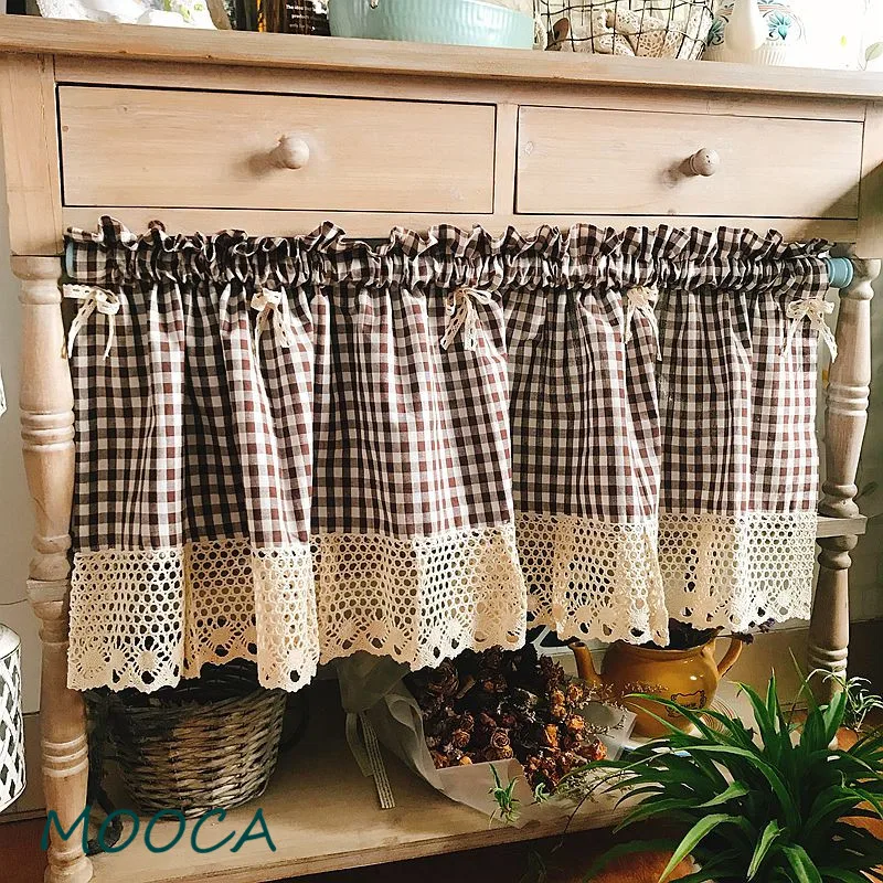 Синяя Клетчатая кухонная занавеска в клетку из хлопка | Дом и сад