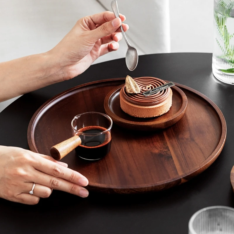 50LF Wood Serving Tray Round Shaped Storage Trays Dessert Dinner Breads Fruit Snacks Food Display Dishes Tea for Kitchen | Дом и сад