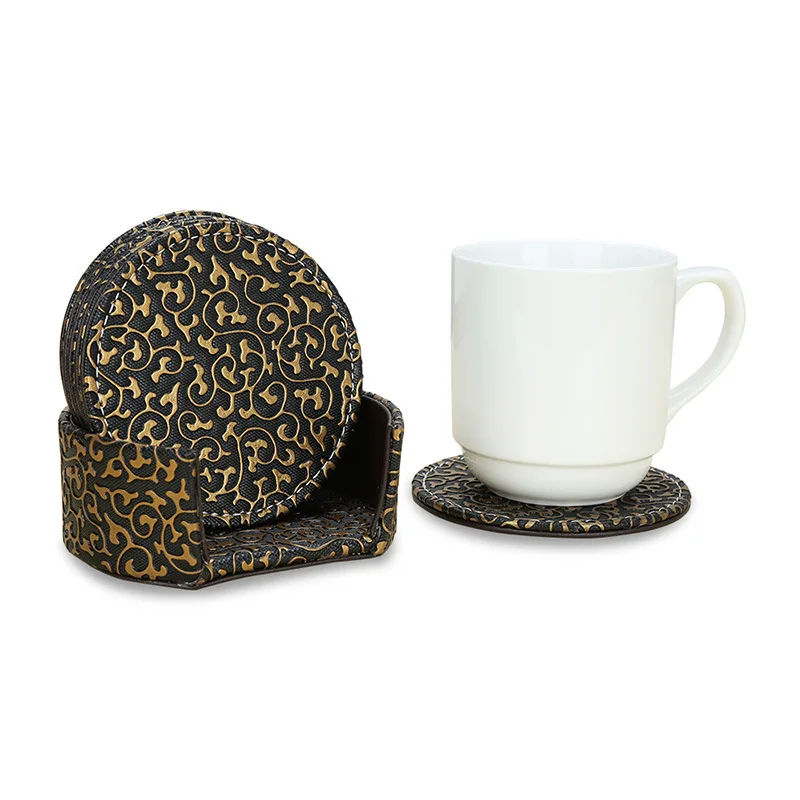 

Leather Coaster Set, Exquisite Non-slip Heat Insulation Small Placemat, PU Creative Tea Coaster Placemats for Table Coaster Set