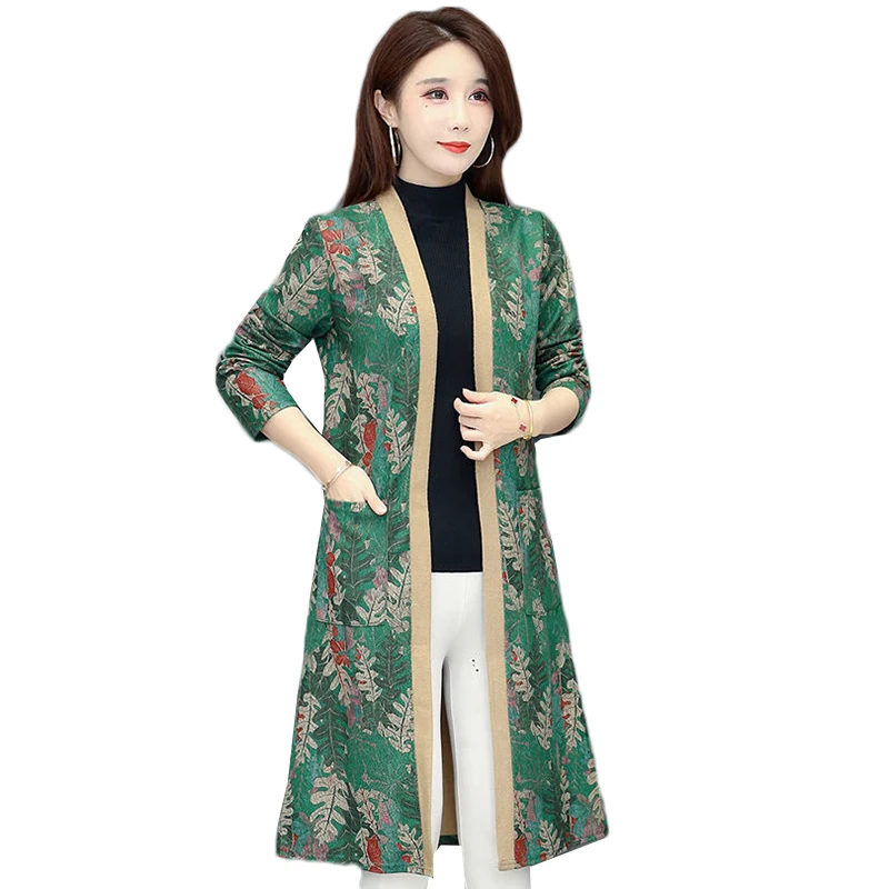 

Women's Windbreaker Jacket Mid-Length Over-The-Knee Clothing Cardigan Plus Size 5XL Printed Female Coats