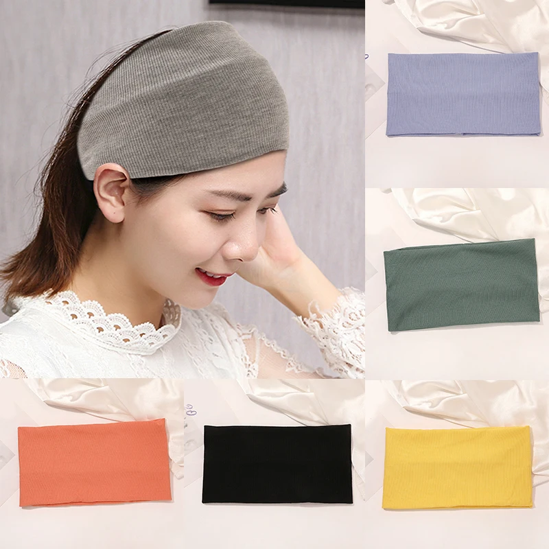 

Women Headband Solid Color Wide Turban Stretch Knitted Cotton Headband Girls Hairband Hair Baby Accessories Scrunchies