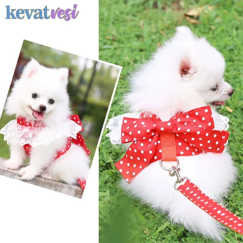 

Dog Harness Leash Set Soft Breathable Mesh Pet Harness Bow Lace Small Dogs Cat Chest Strap Leashes Chihuahua Dog Accessories