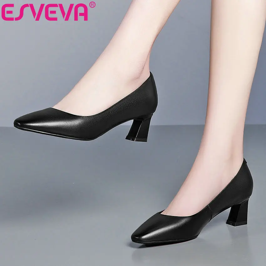 Женские туфли-лодочки ESVEVA весенние туфли на квадратном высоком каблуке с