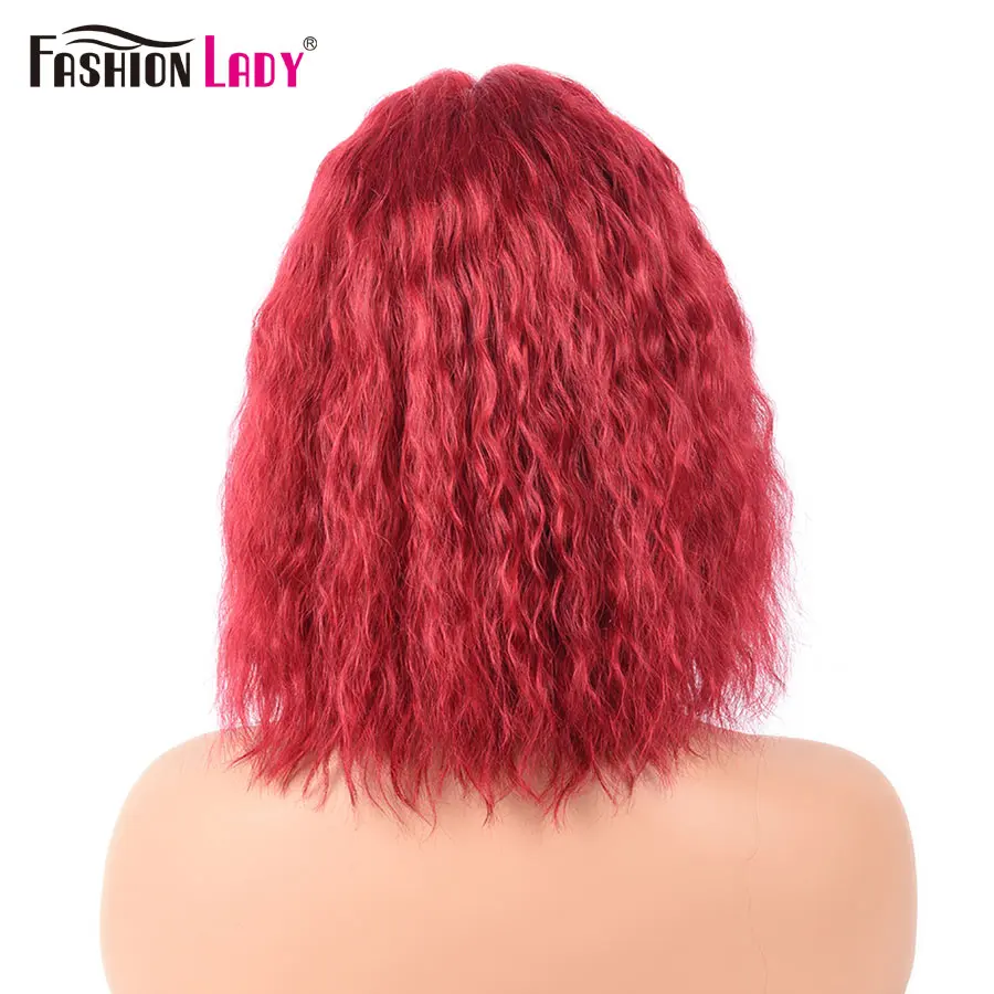 

Fashion Lady New Coming Bright Red Color Short Bob Wig 12inch Water Wave Lace Part Human Hair Wig For Black Women